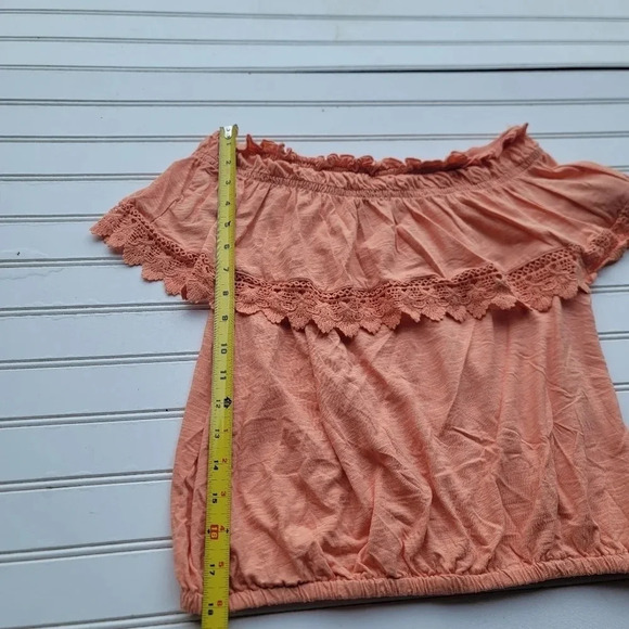 American Rag Cie Women Tank Top Blouse Off The Shoulder Lace Ruffle Orange Sz M - Picture 4 of 10